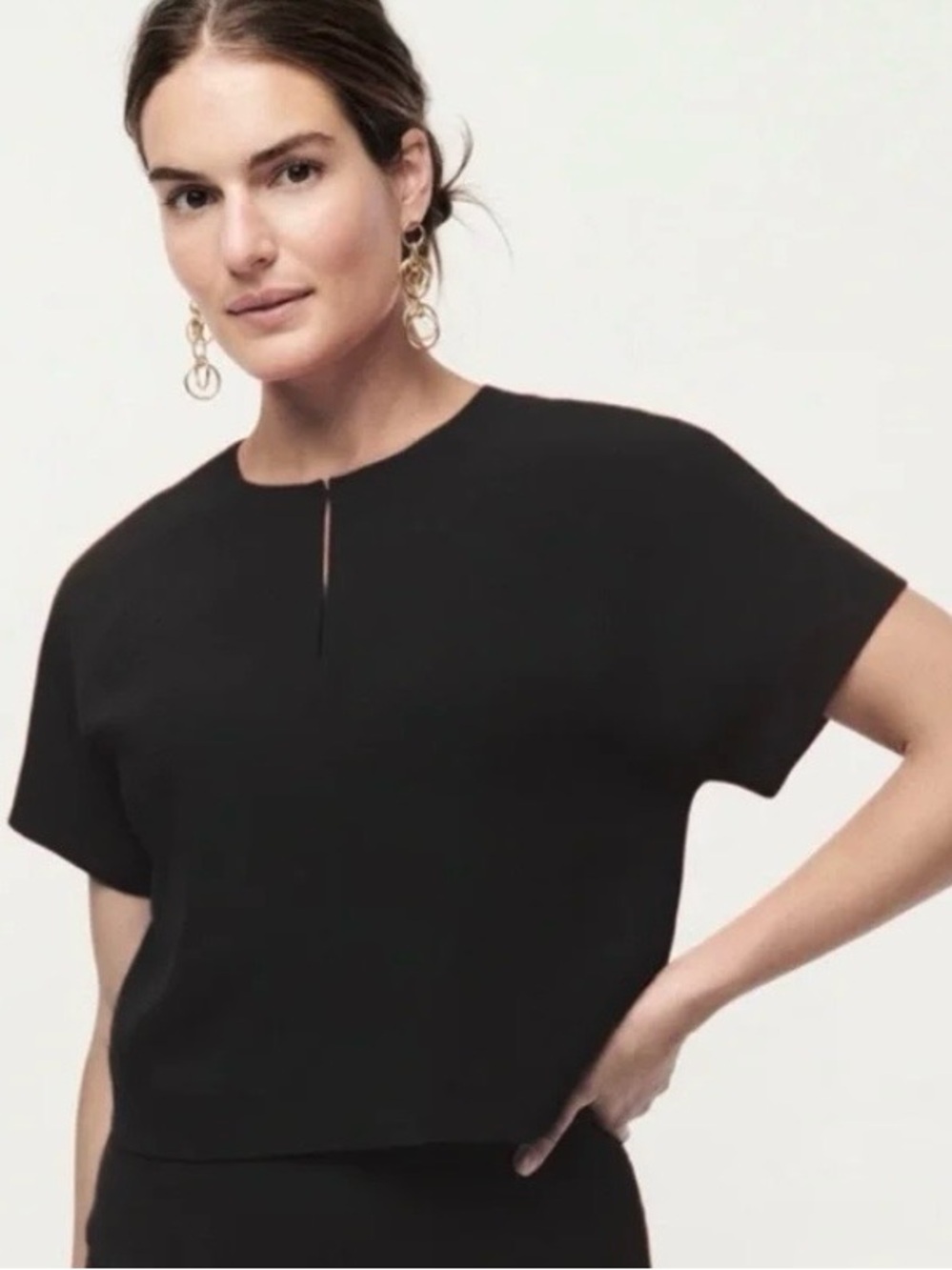 J. Crew Black Short-Sleeve Cropped Keyhole Top and Matching Pants